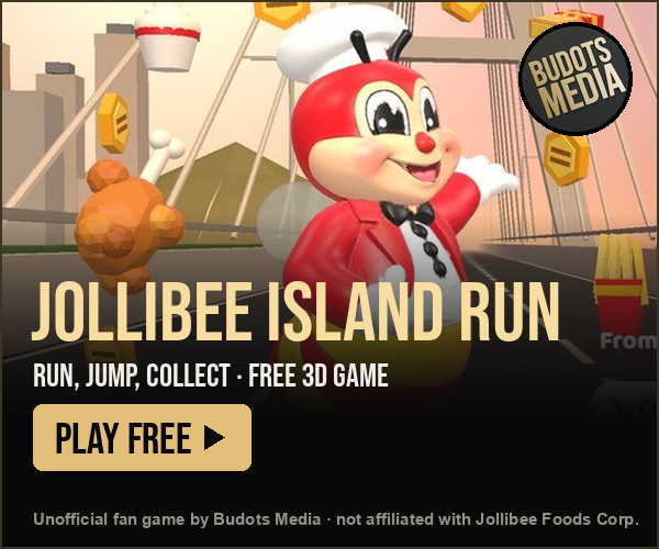 Jollibee Island Run, a free unofficial 3D fan game by Budots Media (not affiliated with Jollibee Foods Corp.).