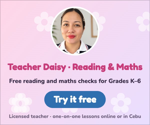 Teacher Daisy: free reading and maths checks for Grades K–6, and one-on-one lessons online or in Cebu.