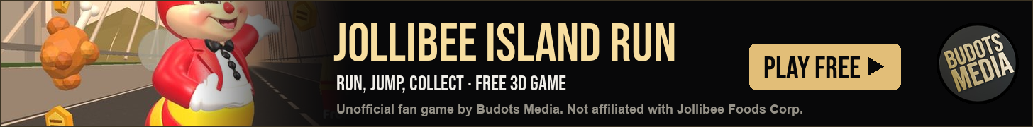 Jollibee Island Run, a free unofficial 3D fan game by Budots Media (not affiliated with Jollibee Foods Corp.).