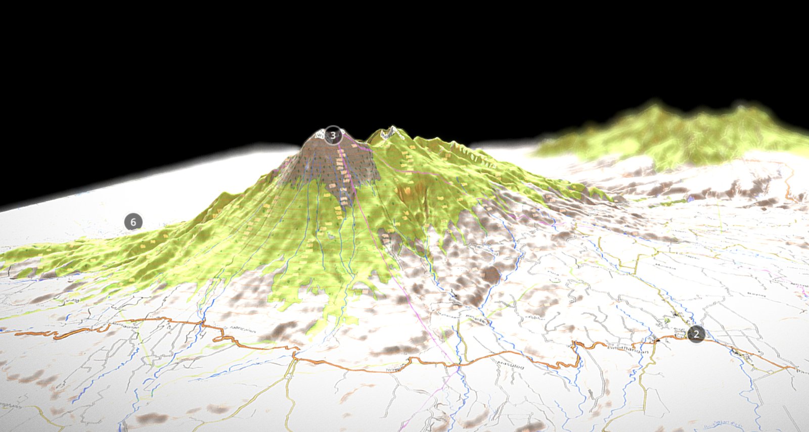Bulkang Kanlaon, 3D terrain model ng Budots Media (map data © OpenStreetMap contributors, SRTM; style OpenTopoMap, CC-BY-SA)