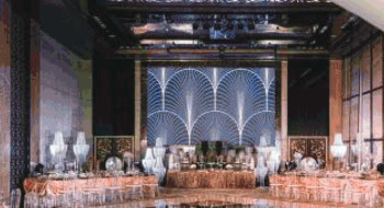Jpark Island Resort ballroom with dance floor and floral banquet setup