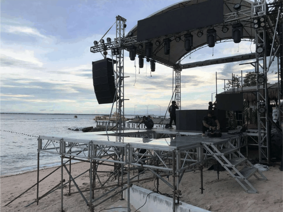 Stage, lights and sound setup at Mactan Newtown Beach